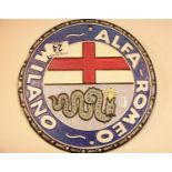 Cast iron Alfa Romeo sign, D: 24 cm. P&P Group 2 (£18+VAT for the first lot and £2+VAT for
