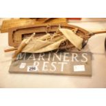 Stone Mariners rest sign with model yacht. P&P Group 3 (£25+VAT for the first lot and £5+VAT for