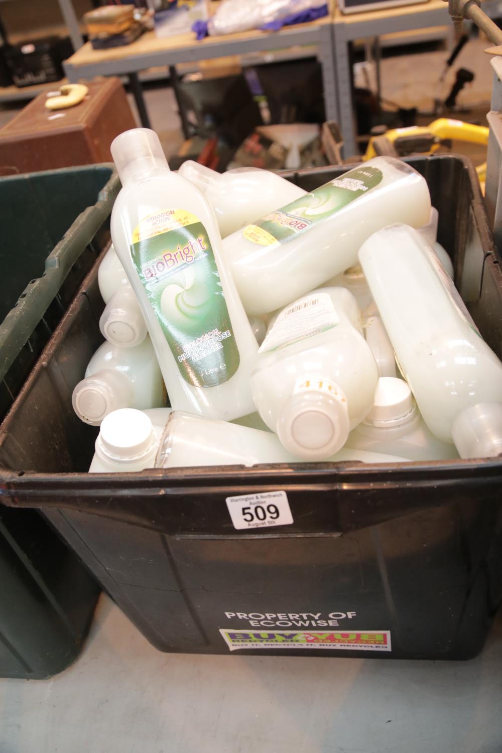 Box of Bio Bright Cleaner (multi purpose) in bottle and spray. This lot is not available for in-