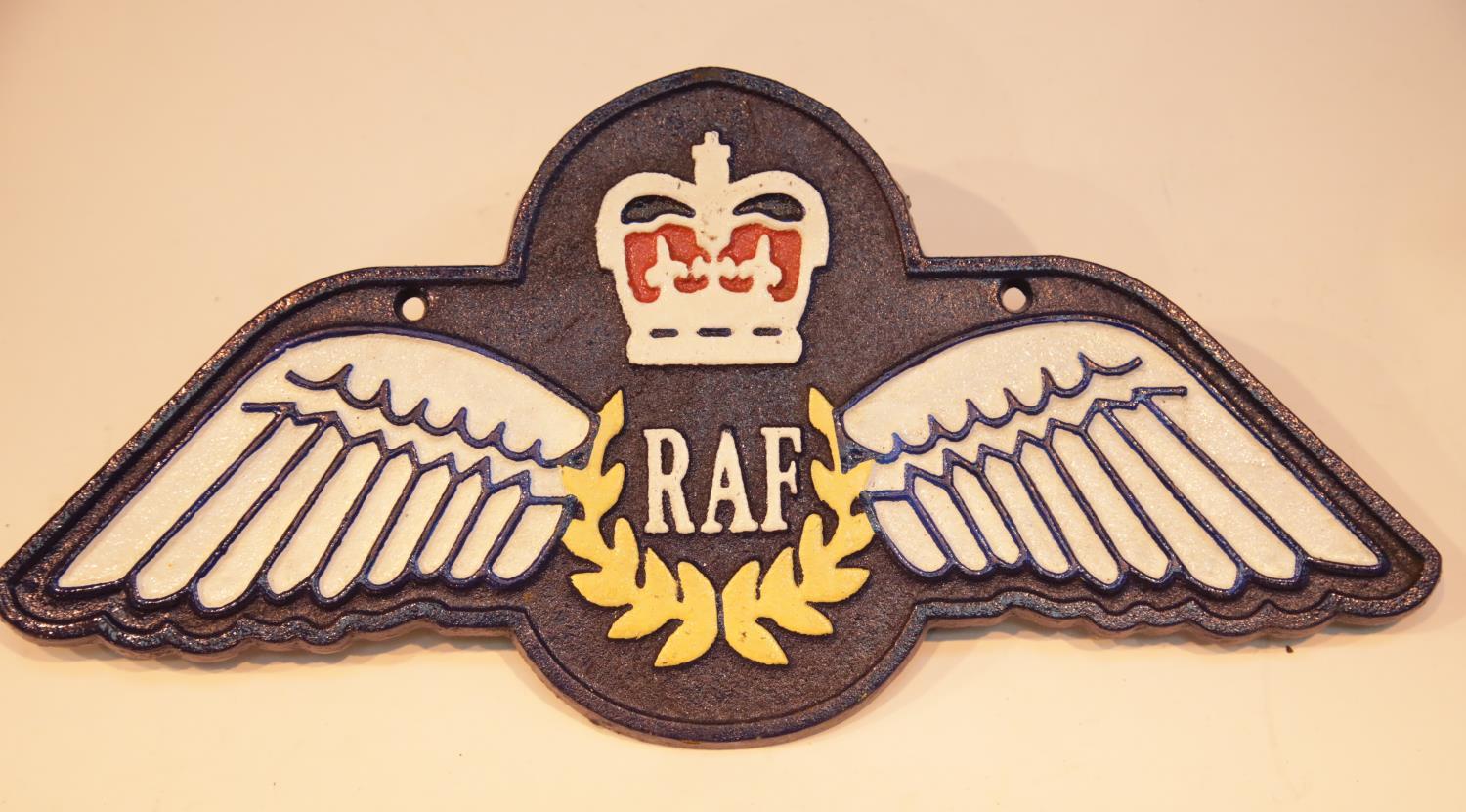 Cast iron RAF wings sign, 34 x 17 cm. P&P Group 2 (£18+VAT for the first lot and £2+VAT for