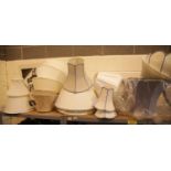 Large quantity of table lamp shades in various sizes and colours. This lot is not available for in-