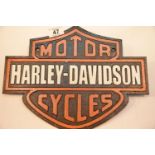 Cast iron Harley Davidson shield sign, 34 x 26 cm. P&P Group 2 (£18+VAT for the first lot and £2+VAT
