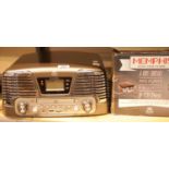 Grey GPO Memphis retro music centre - 3 speed turntable: 33/45/78; MP3/USB player; FM radio. P&P