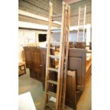 Three piece wooden ladder set. This lot is not available for in-house P&P.