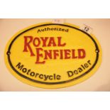 Cast iron Royal Enfield sign, 29 x 22 cm. P&P Group 2 (£18+VAT for the first lot and £2+VAT for