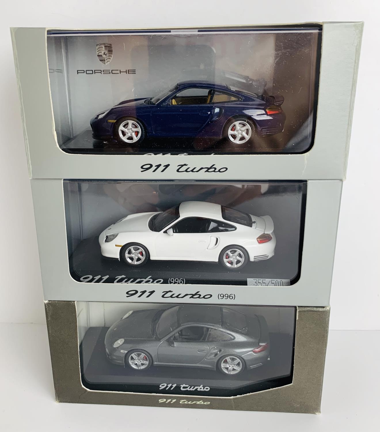 3x Minichamps 1:43 Scale Porsche 911 Turbo 'Dealer Issue' - All Boxed. P&P Group 3 (£25+VAT for