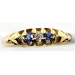 Ladies antique 18ct gold sapphire and diamond ring, size O, 2.4g. P&P Group 1 (£14+VAT for the first