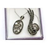 925 silver and marcasite necklace and brooch. P&P Group 1 (£14+VAT for the first lot and £1+VAT