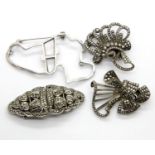 Two white metal combination marcasite earrings /brooches, one marked silver P&P Group 1 (£14+VAT for