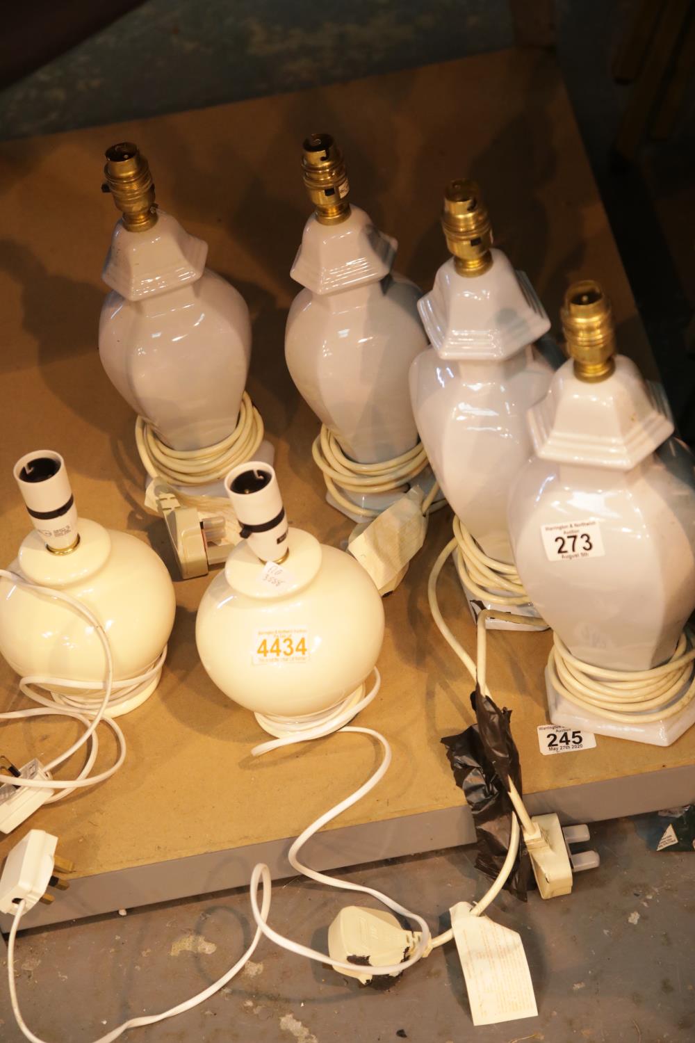 Six ceramic table lamps. This lot is not available for in-house P&P Condition Report: All electrical