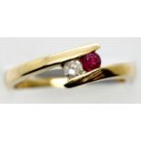 Ladies vintage 9ct yellow gold ruby and diamond ring, size N, 2.9g. P&P Group 1 (£14+VAT for the