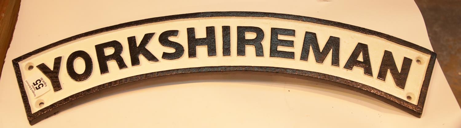 Cast iron curved banner type Yorkshireman sign, L: 65 cm. P&P Group 2 (£18+VAT for the first lot and