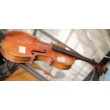 Vintage full size violin with two piece back, no inner label, no bridge etc. P&P Group 1 (£14+VAT