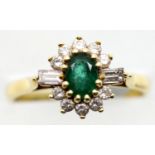 Ladies 18ct gold emerald and diamond ring, size N, 3.2g. P&P Group 1 (£14+VAT for the first lot and