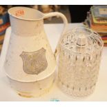 French water jug with shield and decorative pendant shade. This lot is not available for in-house