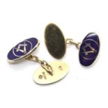 Gents 9ct gold enamel oval Masonic cufflinks. P&P Group 1 (£14+VAT for the first lot and £1+VAT