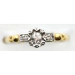 Ladies vintage 18ct yellow and platinum diamond solitaire ring, size N, 2.1g. P&P Group 1 (£14+VAT