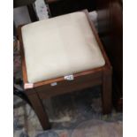 Vintage mahogany upholstered seat dressing table stool. This lot is not available for in-house P&P