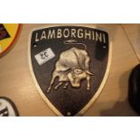 Cast iron Lamborghini sign, H: 22 cm. P&P Group 2 (£18+VAT for the first lot and £3+VAT for