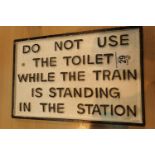 Cast iron train toilet sign, L: 29 cm. P&P Group 2 (£18+VAT for the first lot and £3+VAT for