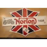 Cast iron Union Jack Norton sign, L: 30 cm. P&P Group 2 (£18+VAT for the first lot and £3+VAT for