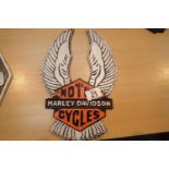 Cast iron Harley Davidson wings sign, H: 30 cm. P&P Group 2 (£18+VAT for the first lot and £3+VAT