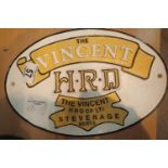 Cast iron The Vincent HRD sign, L: 30 cm. P&P Group 2 (£18+VAT for the first lot and £3+VAT for