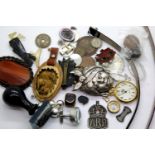 Mixed collectables including a silver ARP badge, miniature compass, pendant watch and various