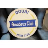 Amadeus Club enamel sign, D: 60 cm. P&P Group 2 (£18+VAT for the first lot and £3+VAT for subsequent