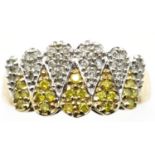 9ct gold yellow stone and diamond set multi stone ring, size R, 3.7g. P&P Group 1 (£14+VAT for the
