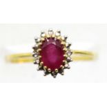 Gilt washed silver ruby solitaire ring, size O, 2g. P&P Group 1 (£14+VAT for the first lot and £1+