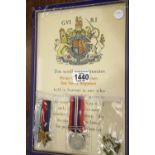 WWII war medal 1939-45 Star, cap badge and memorial scroll to Pte. W S Pearson East Surrey Rgt.