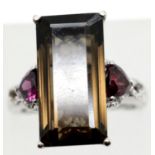 Silver ring set with smokey quartz and amethyst, size P. P&P Group 1 (£14+VAT for the first lot
