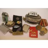 Mixed collectables to include a Russian 1945-75 anniversary medal, table lighters, badges etc. P&P