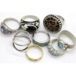 Eight silver stone set rings including two diamond examples, total weight 40g. P&P Group 1 (£14+