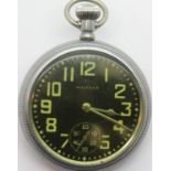 Waltham gentleman's white metal pocket watch with broad arrow mark to back. P&P Group 1 (£14+VAT for