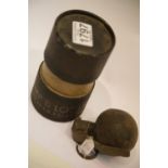 Vietnam War INERT US M-67 baseball grenade and transportation tube. P&P Group 2 (£18+VAT for the