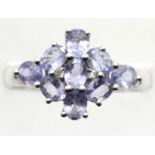 14ct white gold tanzanite set cluster ring, size P, 2.8g. P&P Group 1 (£14+VAT for the first lot and