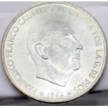 1966 - Silver 100 PTAS of Spain. P&P Group 1 (£14+VAT for the first lot and £1+VAT for subsequent