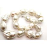Freshwater Baroque pearl necklace with 950 platinum clasp. Largest pearl 38 mm. 174g. P&P Group
