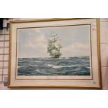 Montague Dawson signed print with gallery blind stamp "Up The Channel - The Lahloo", framed and