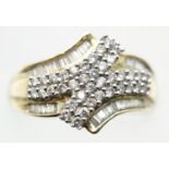 9ct gold diamond set multi stone ring, size P, 4.3g. P&P Group 1 (£14+VAT for the first lot and £1+