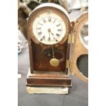 Antique oak cased chiming mantel clock with Stag picture to the front, H: 40 cm. This lot is not