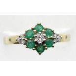 9ct gold green stone and diamond set flower head ring, size M, 2.2g. P&P Group 1 (£14+VAT for the