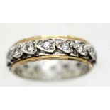 9ct gold full eternity ring with diamonds in heart shaped settings. Size K/L. 3.2g. P&P group 1 (£14