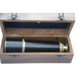 Boxed brass and leather telescope, extended L: 48 cm. P&P Group 1 (£14+VAT for the first lot and £