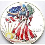 1999 - Silver USA 1oz Bullion Eagle/Standing Liberty (painted). P&P Group 1 (£14+VAT for the first
