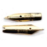 Two Parker 14k gold nibs, 0.4g. P&P group 1 (£14 for the first lot and £1 for subsequent lots)