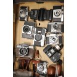 Box of assorted cameras. This lot is not available for in-house P&P.