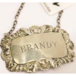 Sterling silver vintage 1967 Brandy decanter label. P&P Group 1 (£14+VAT for the first lot and £1+